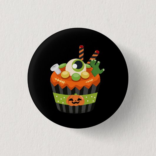 Cute & Creepy Halloween Cupcake met Big Eyeball Ronde Button 3,2 Cm (Voorkant)