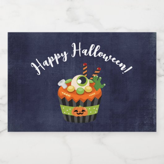 Cute & Creepy Halloween Cupcake met Big Eyeball Sparkling Wijnetiket (Enkel label)