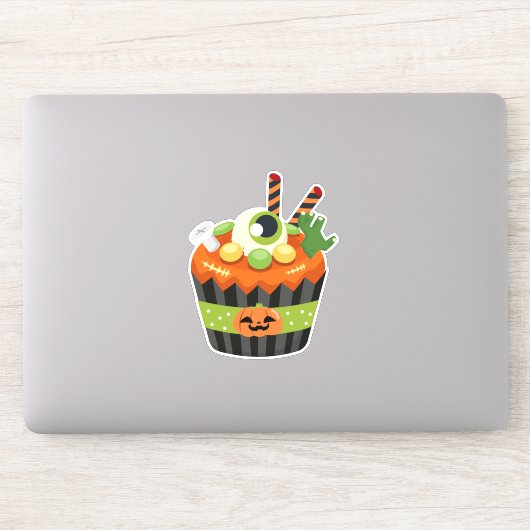 Cute & Creepy Halloween Cupcake met Big Eyeball Sticker (Computer)