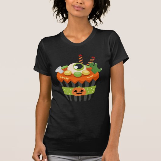 Cute & Creepy Halloween Cupcake met Big Eyeball T-shirt (Voorkant)