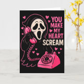 Cute Creepy Horror Make My Heart Scream Valentine’ Kaart (Gele Bloem)