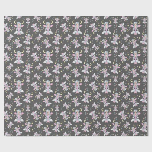 Cute & Creepy Kawaii Witchy Triple Moon Halloween Cadeaupapier (Vlak)