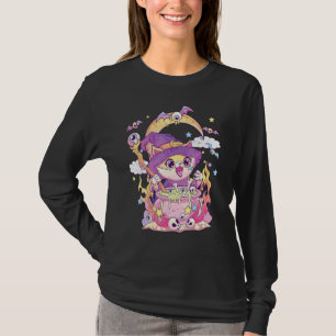 Cute Creepy Witchy Cat and Skull Pastel Gothic Wic T-shirt