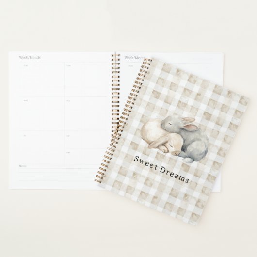 Cute Crème Grijze Slaap Konijnen Plaid Planner (Display)