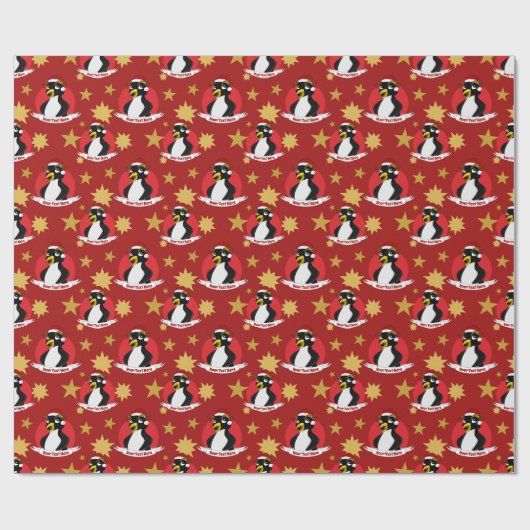 Cute crested pinguin Kerstmis cartoon Wrapping Pa Cadeaupapier (Vlak)