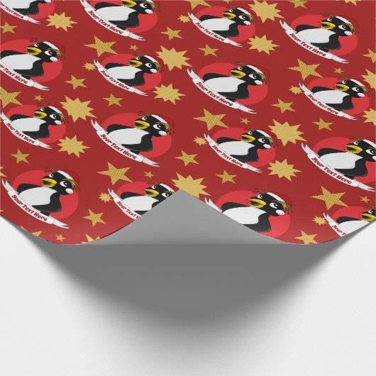 Cute crested pinguin Kerstmis cartoon Wrapping Pa Cadeaupapier (Hoek)