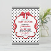 Cute Crimson Bow Baby Shower Invitation Kaart (Staand voorkant)