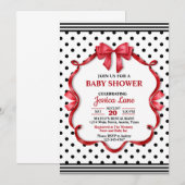 Cute Crimson Bow Baby Shower Invitation Kaart (Voorkant / Achterkant)