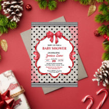 Cute Crimson Bow Baby Shower Uitnodiging
