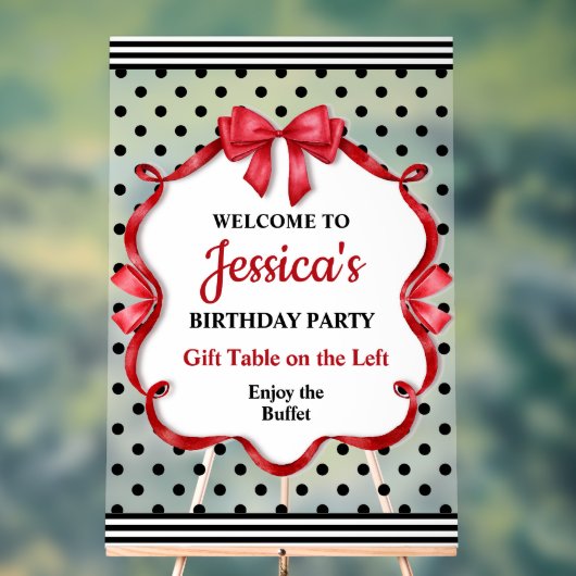 Cute Crimson Bow Birthday Acryl Bord (Neutraal)