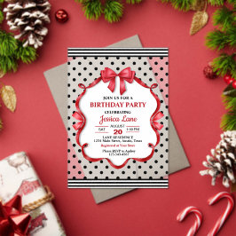 Cute Crimson Bow Birthday Invitation Acryl Uitnodigingen
