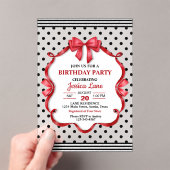 Cute Crimson Bow Birthday Invitation Acryl Uitnodigingen (Insitu (Draagbaar))