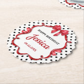 Cute Crimson Bow Birthday Kartonnen Onderzetters (Gekanteld)