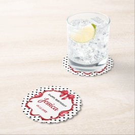 Cute Crimson Bow Birthday Kartonnen Onderzetters