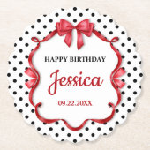 Cute Crimson Bow Birthday Kartonnen Onderzetters (Voorkant)