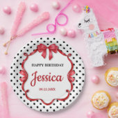 Cute Crimson Bow Birthday Papieren Bordje (Feest)