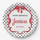 Cute Crimson Bow Birthday Papieren Bordje (Voorkant)