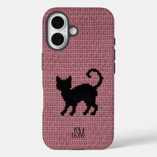 Cute Crochet Black Cat Custom Initials Monogram   Case-Mate iPhone Case (Achterkant)
