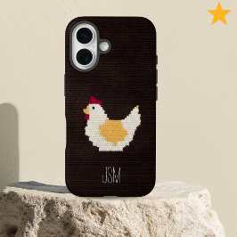Cute Crochet Chicken Custom Initials Monogram iPhone 16 Hoesje