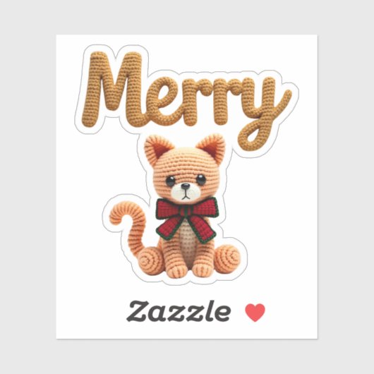 Cute Crochet Christmas Cat Sticker (Vel)