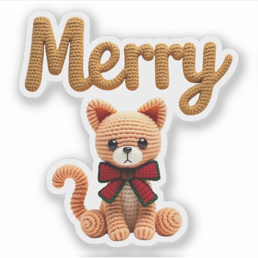 Cute Crochet Christmas Cat Sticker (Voorkant)