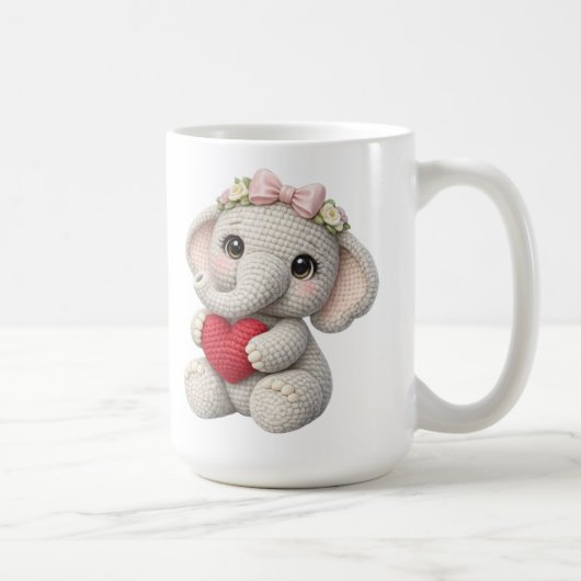 Cute Crochet Elephant Holding Heart Amigurumi Art Koffiemok (Rechts)