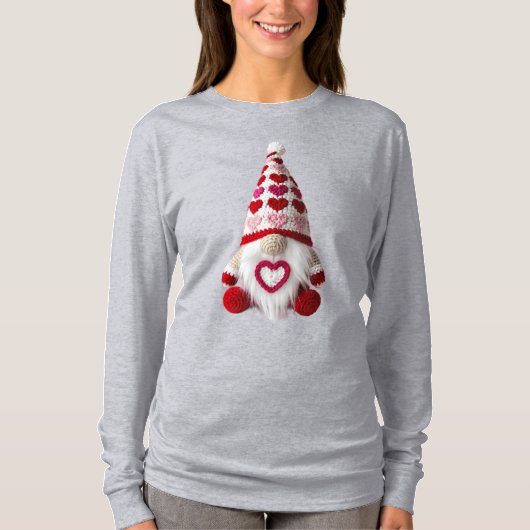Cute Crochet Heart Pattern Valentine Gnome T-shirt (Voorkant)