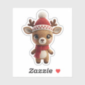 Cute Crochet Reindeer Christmas Sticker (Vel)