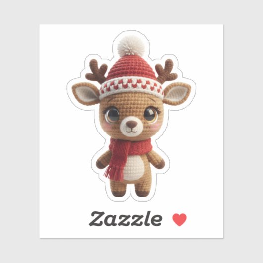 Cute Crochet Reindeer Christmas Sticker (Vel)