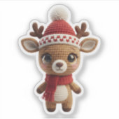 Cute Crochet Reindeer Christmas Sticker (Voorkant)