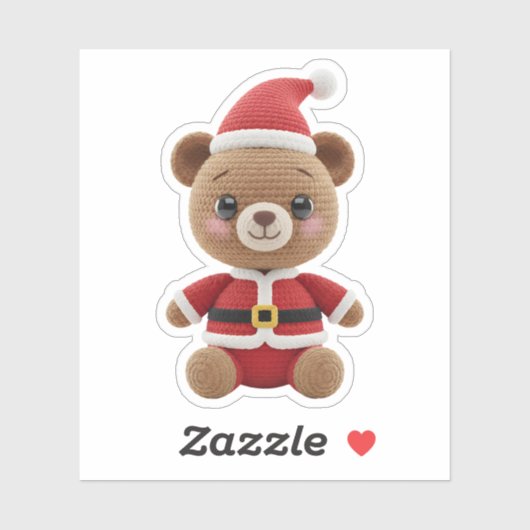 Cute Crochet Santa Teddy Bear Sticker (Vel)
