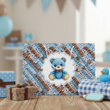 Cute Crochet Teddy Bear Blue and Brown