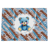 Cute Crochet Teddy Bear Blue and Brown Groot Cadeauzakje (Voorkant)