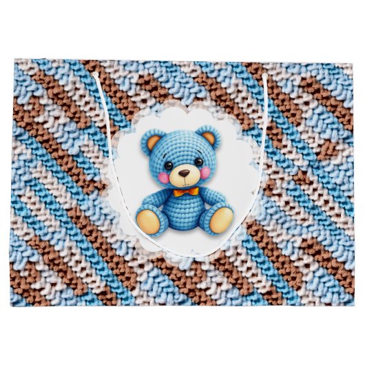 Cute Crochet Teddy Bear Blue and Brown Groot Cadeauzakje (Achterkant)