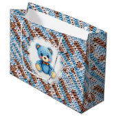 Cute Crochet Teddy Bear Blue and Brown Groot Cadeauzakje (Voorkant Gekanteld)