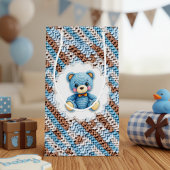 Cute Crochet Teddy Bear Blue and Brown Klein Cadeauzakje