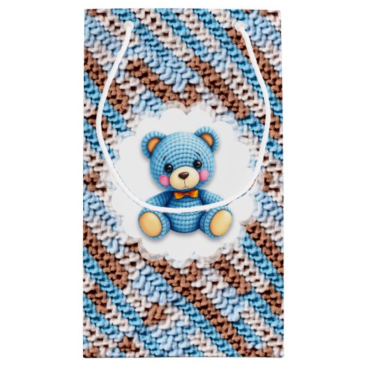Cute Crochet Teddy Bear Blue and Brown Klein Cadeauzakje (Achterkant)
