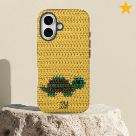 Cute Crochet Turtle Custom Initials Monogram iPhone 16 Hoesje