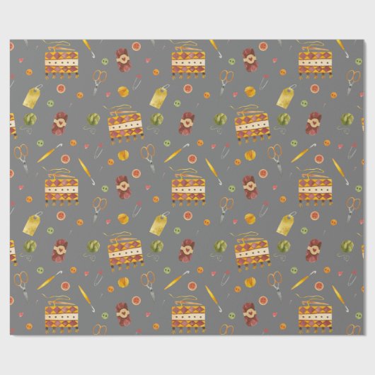 Cute Crochet Yarn Pattern Cadeaupapier (Vlak)