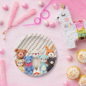 Cute Crocheted Stuffed Animals Boy's Baby Shower Papieren Bordje (Feest)