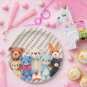 Cute Crocheted Stuffed Animals Boy's Baby Shower Papieren Bordje (Feest)