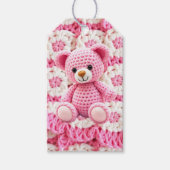 Cute Crocheted Teddy Bear Girl's Baby Shower Cadeaulabel (Voorkant)