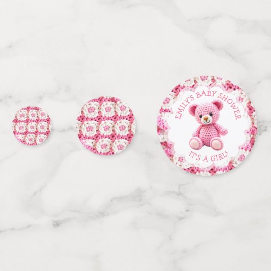 Cute Crocheted Teddy Bear Girl's Baby Shower Confetti (Achterkanten)
