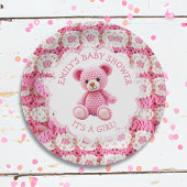 Cute Crocheted Teddy Bear Girl's Baby Shower Papieren Bordje