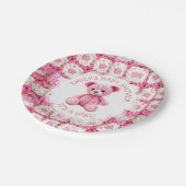 Cute Crocheted Teddy Bear Girl's Baby Shower Papieren Bordje (Gekanteld)