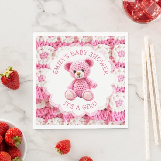Cute Crocheted Teddy Bear Girl's Baby Shower Servet (Insitu)