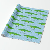 Cute crocodile alligator polka dots wrappapier cadeaupapier (Uitgerold)
