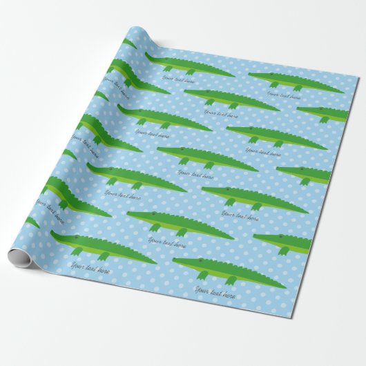 Cute crocodile alligator polka dots wrappapier cadeaupapier (Uitgerold)