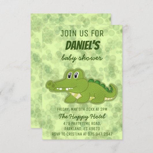 Cute Crocodile Baby Baby shower Kaart (Voorkant / Achterkant)