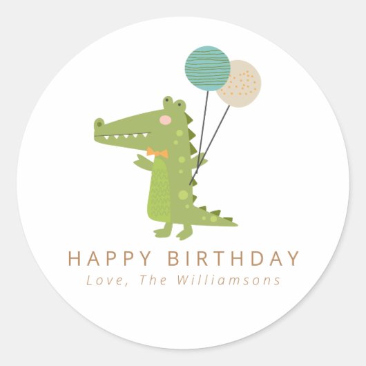 Cute Crocodile-ballonnen gepersonaliseerd op zater Ronde Sticker (Voorkant)
